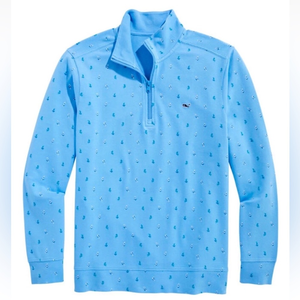 Vineyard Vines Men’s Half Zip Pullover-Printed Anchors-Whale Logo-NWT-Ocean Blue - Picture 7 of 7